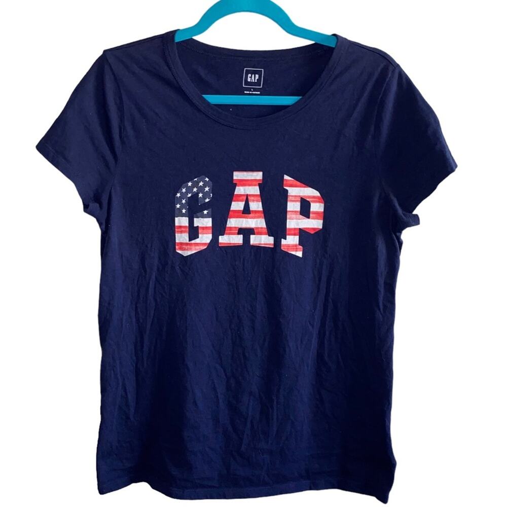 Gap Graphic Tee “GAP” American Flag Letters Navy Blue Patriotic T-Shirt Large